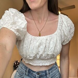 SOLD Cozy Casual Elastic White Crop Top Size Large